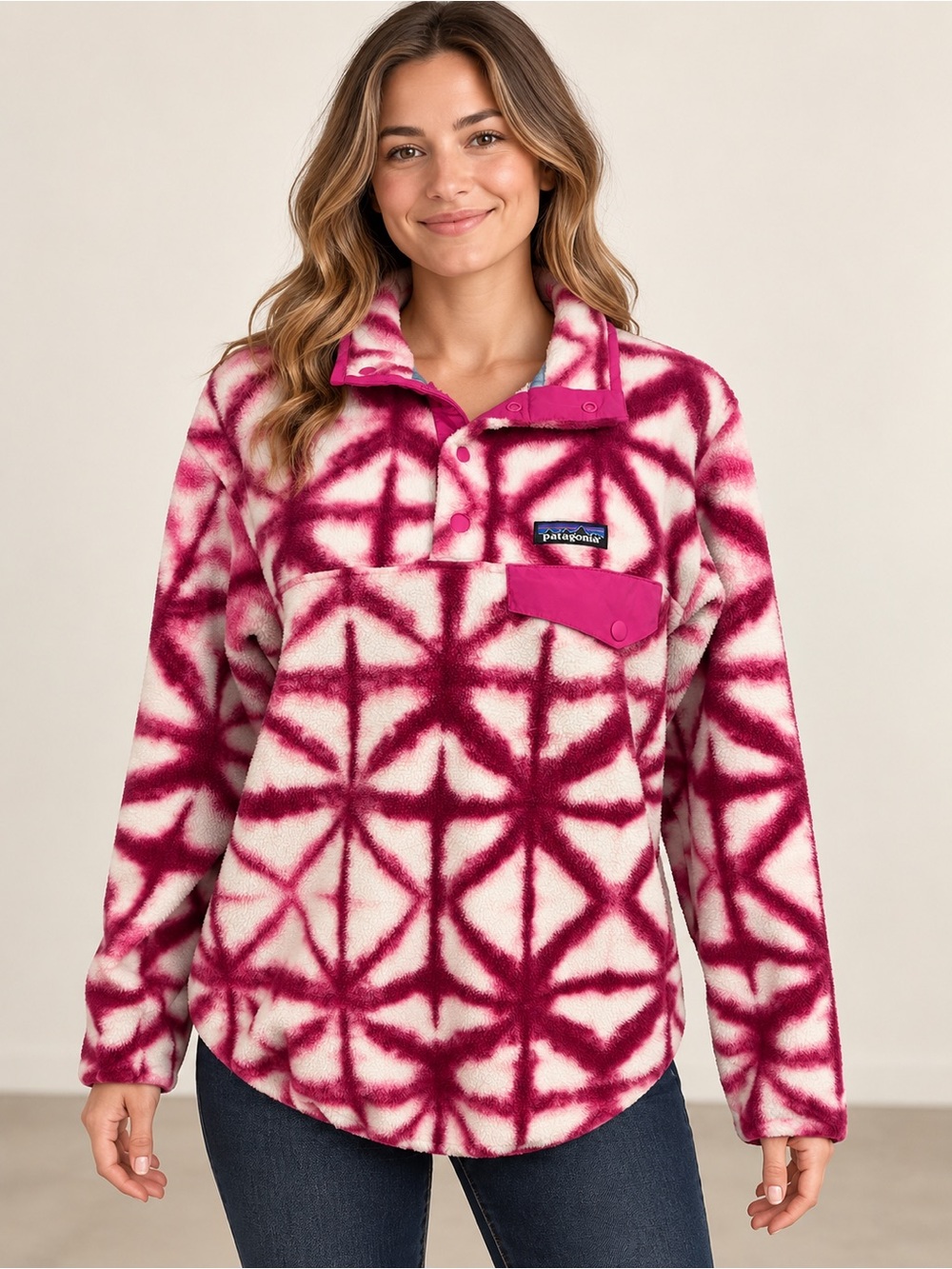 Patagonia Synchilla Snap-T Pink Shibori Fleece Pullover 2015 Women’s M